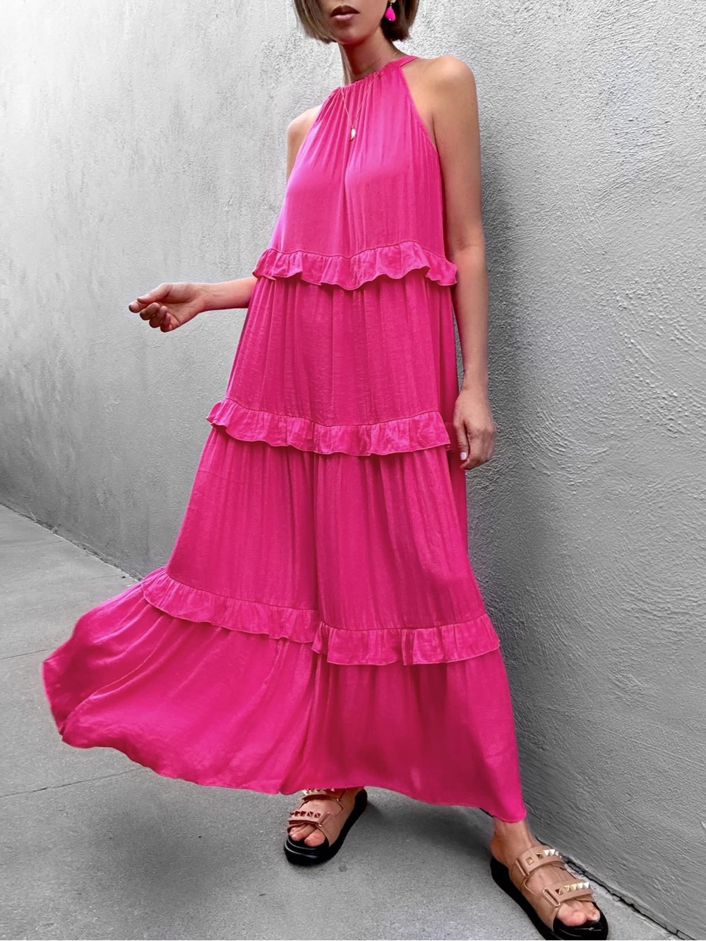 Decjuba Liesel Tiered Maxi Dress Halter Ruffle Maxi Size 6